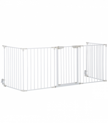 Pet Gate 5-Panel Dog Playpen for Indoor Stair Barrier W/ Walk Through Door White