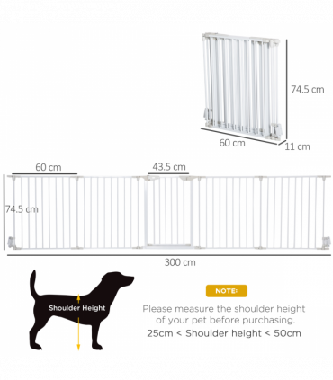 Pet Gate 5-Panel Dog Playpen for Indoor Stair Barrier W/ Walk Through Door White