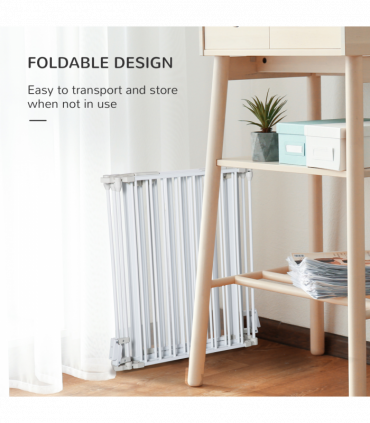 Pet Gate 5-Panel Dog Playpen for Indoor Stair Barrier W/ Walk Through Door White