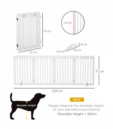 Pet Gate Foldable Freestanding Dog Safety Barrier w/ Support Feet White