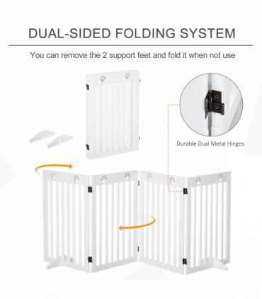 Pet Gate Foldable Freestanding Dog Safety Barrier w/ Support Feet White