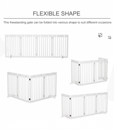 Pet Gate Foldable Freestanding Dog Safety Barrier w/ Support Feet White