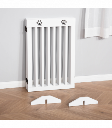 Pet Gate Foldable Freestanding Dog Safety Barrier w/ Support Feet White
