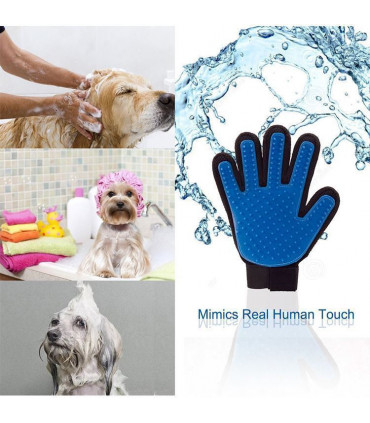 Vinsani [Blue] Pet Grooming Glove Brush Massager, Pet Hair Remover Mitt Deshedding Glove - Perfect for Dogs & Cats with Long & Short Fur