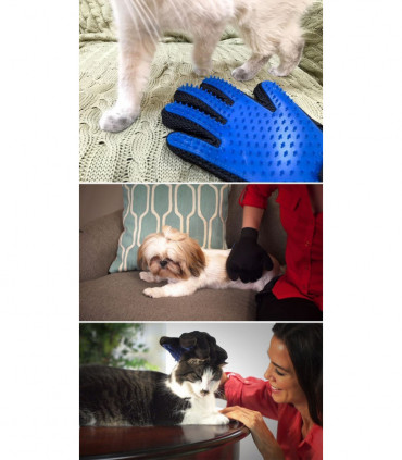Vinsani [Blue] Pet Grooming Glove Brush Massager, Pet Hair Remover Mitt Deshedding Glove - Perfect for Dogs & Cats with Long & Short Fur