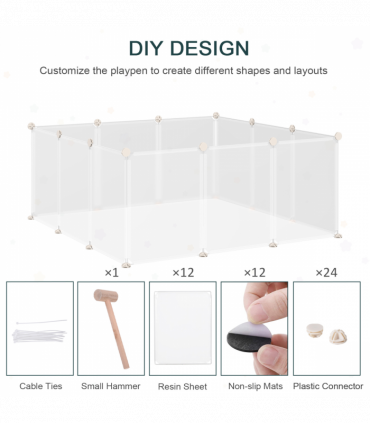 Pet Playpen DIY Small Animal Cage 12 Panels for Bunny Chinchilla Pawhut