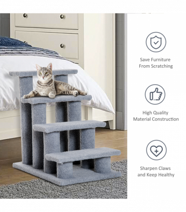 Pet Ramp Stairs 4 Steps Cat Tree Ladder Safety Steps Climbing Frame Grey