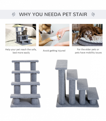 Pet Ramp Stairs 4 Steps Cat Tree Ladder Safety Steps Climbing Frame Grey