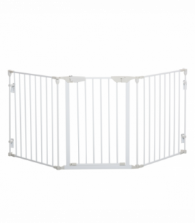 Pet Safety Gate 3-Panel Playpen Metal Fence W/ Walk Through Door White