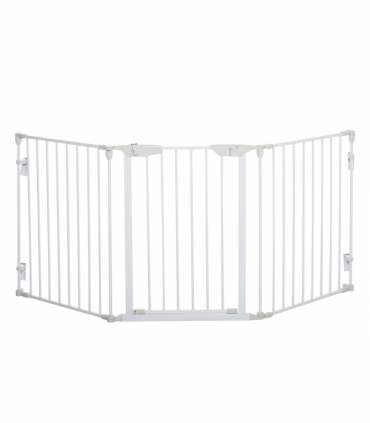 Pet Safety Gate 3-Panel Playpen Metal Fence W/ Walk Through Door White