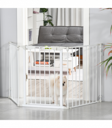 Pet Safety Gate 3-Panel Playpen Metal Fence W/ Walk Through Door White