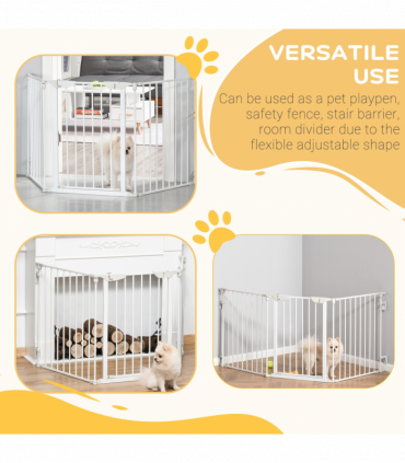Pet Safety Gate 3-Panel Playpen Metal Fence W/ Walk Through Door White