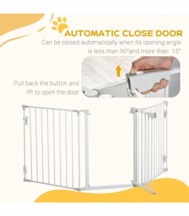 Pet Safety Gate 3-Panel Playpen Metal Fence W/ Walk Through Door White