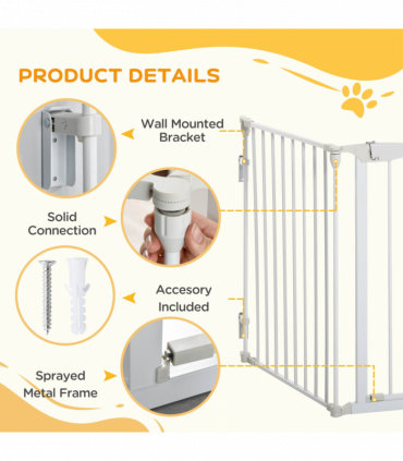 Pet Safety Gate 3-Panel Playpen Metal Fence W/ Walk Through Door White