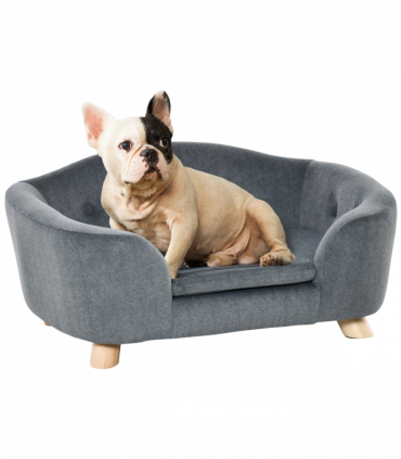 Pet Sofa Dog Couch, Short Plush, for Small Dog, 70 x 47 x 30 cm, Grey Pawhut