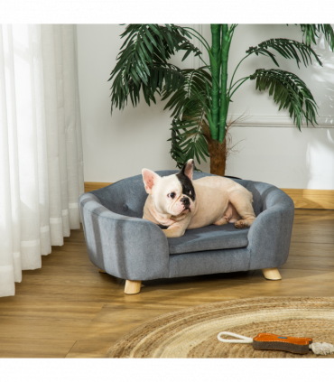 Pet Sofa Dog Couch, Short Plush, for Small Dog, 70 x 47 x 30 cm, Grey Pawhut