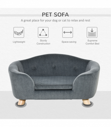 Pet Sofa Dog Couch, Short Plush, for Small Dog, 70 x 47 x 30 cm, Grey Pawhut