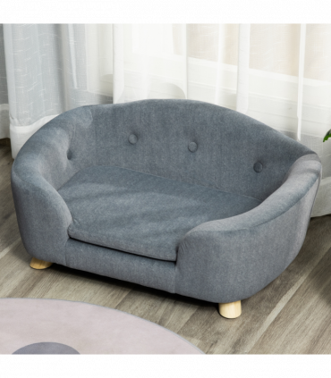 Pet Sofa Dog Couch, Short Plush, for Small Dog, 70 x 47 x 30 cm, Grey Pawhut