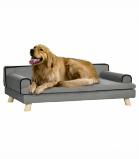 Pet Sofa for Large, Medium Dogs, with Wooden Legs Water-resistant Fabric, Grey