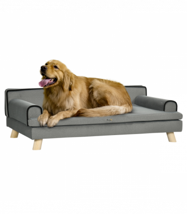 Pet Sofa for Large, Medium Dogs, with Wooden Legs Water-resistant Fabric, Grey