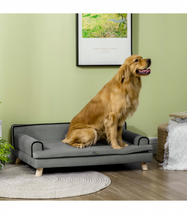 Pet Sofa for Large, Medium Dogs, with Wooden Legs Water-resistant Fabric, Grey