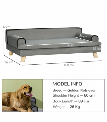 Pet Sofa for Large, Medium Dogs, with Wooden Legs Water-resistant Fabric, Grey