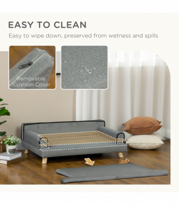 Pet Sofa for Large, Medium Dogs, with Wooden Legs Water-resistant Fabric, Grey