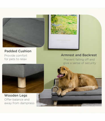 Pet Sofa for Large, Medium Dogs, with Wooden Legs Water-resistant Fabric, Grey
