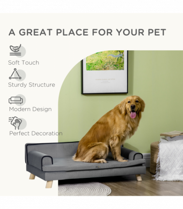 Pet Sofa for Large, Medium Dogs, with Wooden Legs Water-resistant Fabric, Grey