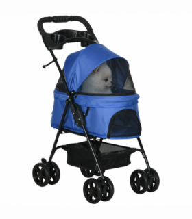 Pet Stroller  Foldable Travel Carriage with Brake Basket Adjustable Canopy