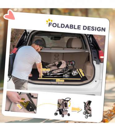 Pet Stroller Carrier Foldable Deluxe Jogger Travel Dog Cat 4 Wheels Pawhut