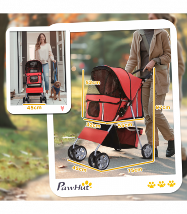 Pet Stroller Carrier Foldable Deluxe Jogger Travel Dog Cat 4 Wheels Pawhut