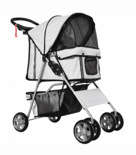 Pet Stroller Cat Dog Basket Zipper Entry Fold Cup Holder Carrier Cart Grey