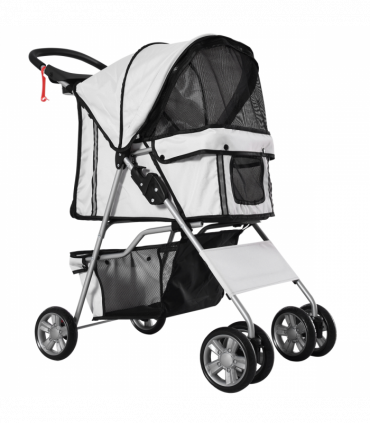 Pet Stroller Cat Dog Basket Zipper Entry Fold Cup Holder Carrier Cart Grey