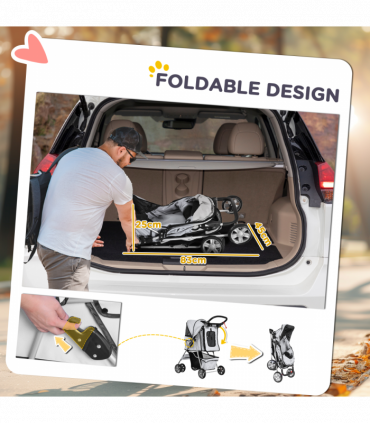 Pet Stroller Cat Dog Basket Zipper Entry Fold Cup Holder Carrier Cart Grey