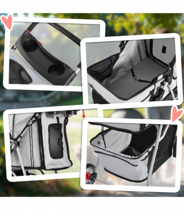 Pet Stroller Cat Dog Basket Zipper Entry Fold Cup Holder Carrier Cart Grey