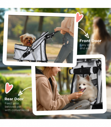 Pet Stroller Cat Dog Basket Zipper Entry Fold Cup Holder Carrier Cart Grey