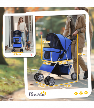 Pet Stroller Cat Dog Jogger Puppy Pushchair Travel Cart Carrier Walk 4 Wheels