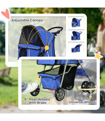 Pet Stroller Cat Dog Jogger Puppy Pushchair Travel Cart Carrier Walk 4 Wheels