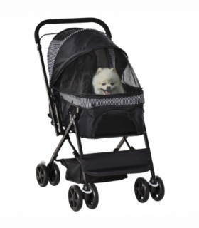 Pet Stroller Dog Foldable Travel Carriage with Reversible Handle, Black