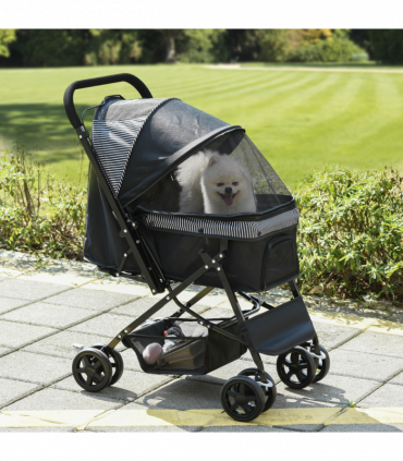 Pet Stroller Dog Foldable Travel Carriage with Reversible Handle, Black