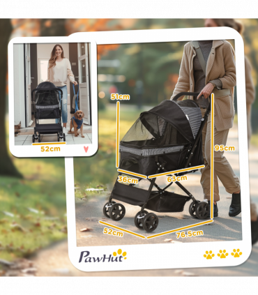 Pet Stroller Dog Foldable Travel Carriage with Reversible Handle, Black