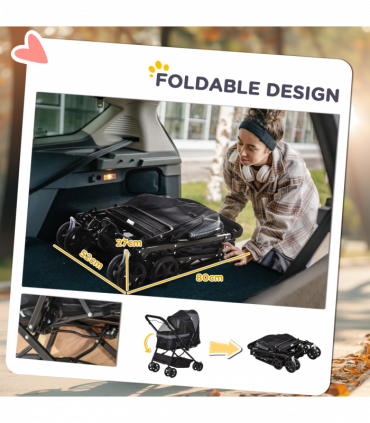 Pet Stroller Dog Foldable Travel Carriage with Reversible Handle, Black