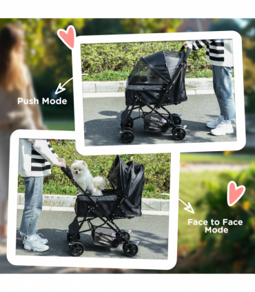 Pet Stroller Dog Foldable Travel Carriage with Reversible Handle, Black