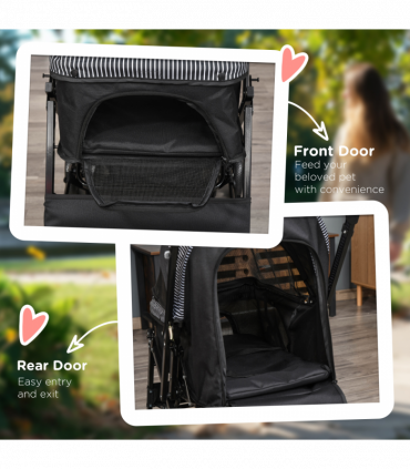 Pet Stroller Dog Foldable Travel Carriage with Reversible Handle, Black