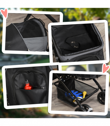 Pet Stroller Dog Foldable Travel Carriage with Reversible Handle, Black