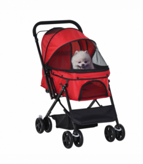 Pet Stroller Foldable Travel Dog Cat Carriage w/ Reversible Handle Brake Basket