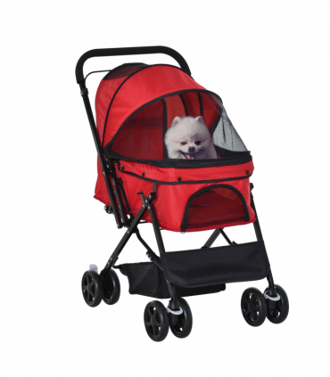 Pet Stroller Foldable Travel Dog Cat Carriage w/ Reversible Handle Brake Basket