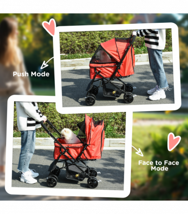 Pet Stroller Foldable Travel Dog Cat Carriage w/ Reversible Handle Brake Basket