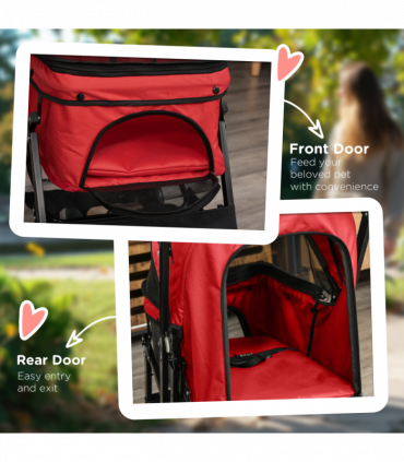 Pet Stroller Foldable Travel Dog Cat Carriage w/ Reversible Handle Brake Basket